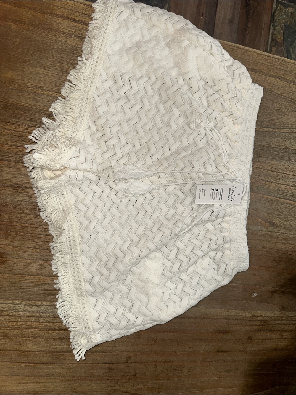 Lace Crochet Fringe Drawstring Shorts in Cream - Picture 2 of 4